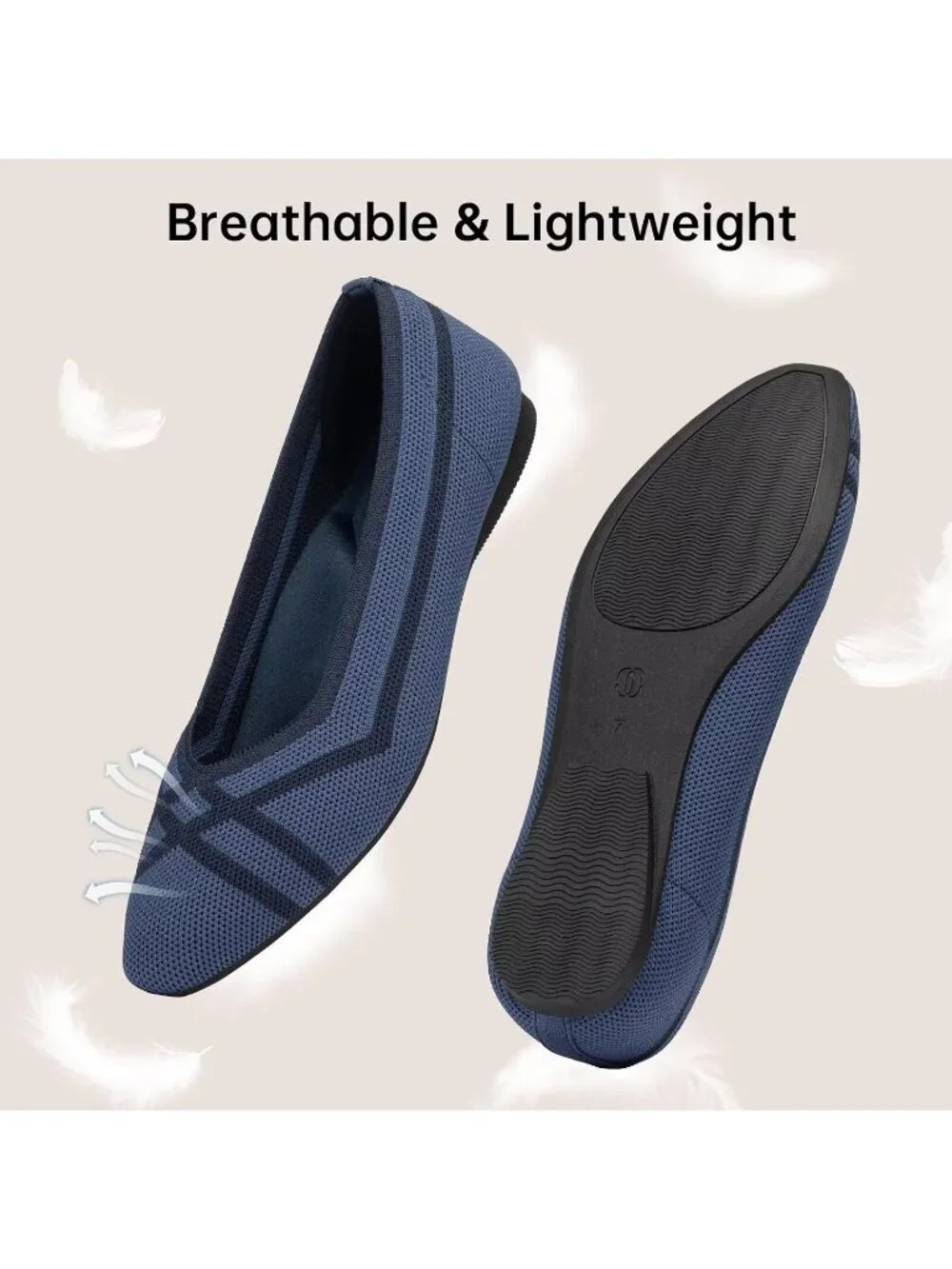 Frank Mully Women's Blue Rubber Knitted Square Toe Comfortable Slip On Flats